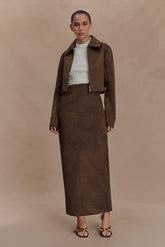 Hayes Faux Suede Midi Skirt - Chocolate